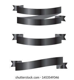 Collection set of Black ribbon tapes isolated on white background. vector