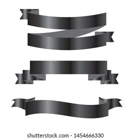 Collection set of Black ribbon tapes isolated on white background. vector