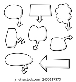 collection set of black and white speech bubble balloon with arrow point, think speak talk text box banner, flat design vector illustration