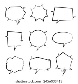 collection set of black and white speech bubble balloon, think speak talk text box banner, flat design vector illustration