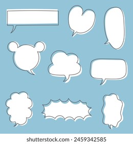 collection set of black and white speech bubble balloon, think speak talk text box banner, flat design vector illustration