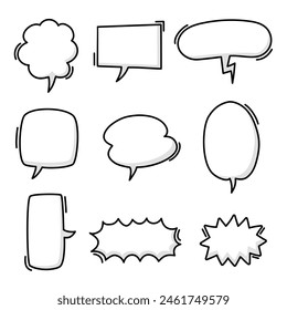 collection set of black and white speech bubble balloon, think speak talk text box banner, flat design vector illustration