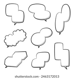 collection set of black and white speech bubble balloon, think speak talk text box banner, flat design vector illustration