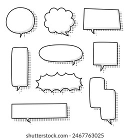 collection set of black and white speech bubble balloon, think speak talk text box banner, flat design vector illustration