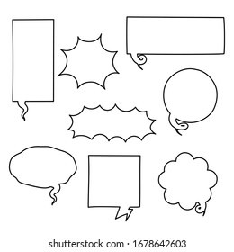 collection set of blank  black and white hand drawing speech bubble balloon, think speak talk text box, banner, flat vector illustration design