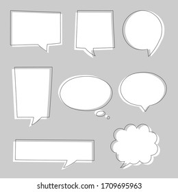 collection set of blank  black and white hand drawing speech bubble balloon, think speak talk text box, banner, flat vector illustration design