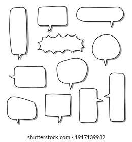 collection set of blank  black and white hand drawing speech bubble balloon, think speak talk text box, banner, flat vector illustration design