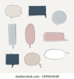 collection set of blank  black and white hand drawing speech bubble balloon, think speak talk text box, banner, flat vector illustration design
