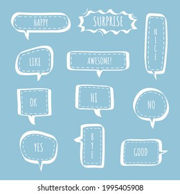 collection set of blank  black and white hand drawing speech bubble balloon, think speak talk text box, banner, flat vector illustration design