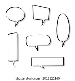 collection set of blank black and white hand drawing speech bubble balloon, think speak talk text box, banner, flat vector illustration design