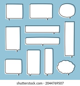 conjunto de colecciones globo de burbuja de voz de dibujo de mano blanca y negra en blanco, cuadro de texto de palabra de habla, pancarta, diseño de ilustración vectorial plana