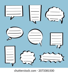 collection set of blank  black and white hand drawing speech bubble balloon, think speak talk text box, banner, flat vector illustration design