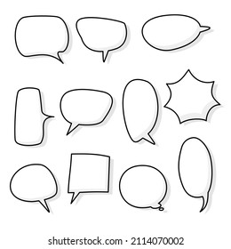 collection set of blank  black and white hand drawing speech bubble balloon, think speak talk text box, banner, flat vector illustration design