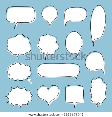 collection set of blank  black and white hand drawing speech bubble balloon, think speak talk text box, banner, flat vector illustration design