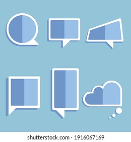 collection set of blank hand drawing speech bubble balloon, blue color, think speak talk text box, banner, flat vector illustration design