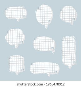 conjunto de colecciones de globo de burbuja de voz dibujado a mano en blanco con comillas y sombras, pensar hablar hablar hablar cuchicheo de texto cuadro de texto, diseño de ilustración vectorial plana aislado