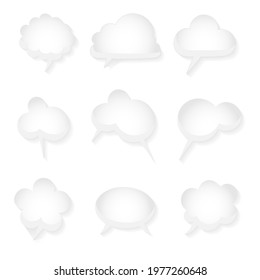 collection set of blank hand drawn speech bubble balloon with shadow, think speak talk whisper text box, flat vector illustration design isolated