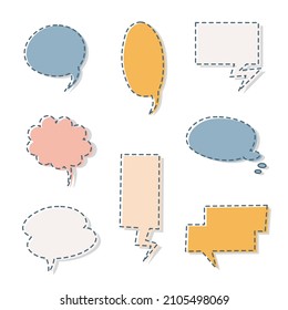 collection set of blank pastel color hand drawing dashed line speech bubble balloon, think speak talk text box, banner, flat vector illustration design