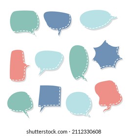 collection set of blank pastel color hand drawing dashed line speech bubble balloon, think speak talk text box, banner, flat vector illustration design