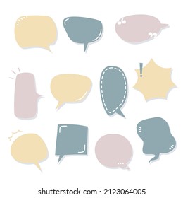 collection set of blank pastel color hand drawing dashed line speech bubble balloon, think speak talk text box, banner, flat vector illustration design
