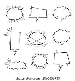 collection set of blank pop art half tone polka dot speech bubble balloon, think, speak, talk, text box, banner, flat, design, vector illustration