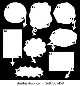 collection set of blank speech bubble balloon with arrow point and quotation marks, text box banner vector illustration