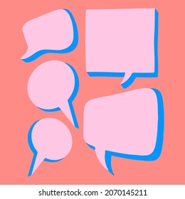Collection Set of Blank Speech Bubble Text Chat with Different Shape on Pink Background. Flat Vector Illustration.
