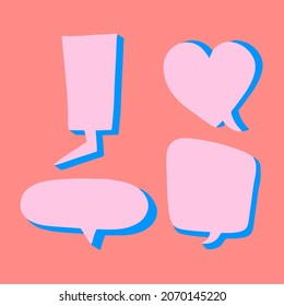 Collection Set of Blank Speech Bubble Text Chat with Different Shape on Pink Background. Flat Vector Illustration.