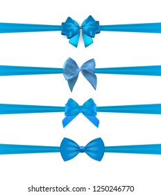 Collection Set of blue bows with horizontal  ribbon isolated on white background. Vector illustration EPS10