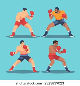 Collection Set of Boxer Cartoon Illustration. Boxing, Sport, Fight, Flat Design.