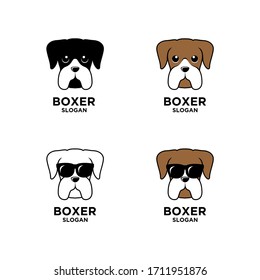 collection set boxer dog head logo icon design wear sunglasses