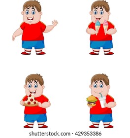 Collection set of boy eating junk food