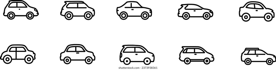 Colección, conjunto de iconos del vector del coche en diferentes variaciones, vector, coche en un fondo limpio