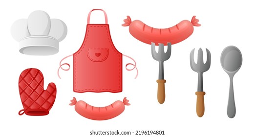 Colección de dibujos animados adorable utensilios de cocina cocinero sombrero horno mitt cuchara de horquilla