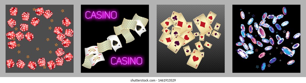 Collection set with Casino background. Vegas signs. Patterns for ads of parties, events in Vegas.