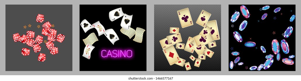 Collection set with Casino background. Vegas signs. Patterns for ads of parties, events in Vegas.