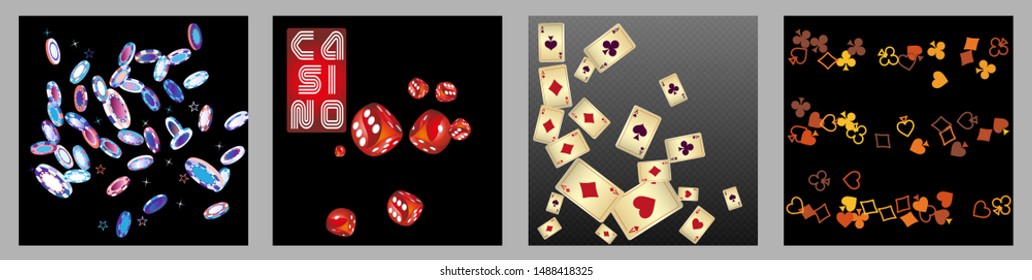 Collection set with Casino background. Vegas signs. Patterns for ads of parties, events in Vegas.
