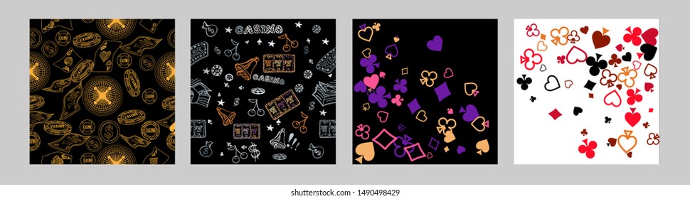 Collection set with Casino background. Vegas signs. Patterns for ads of parties, events in Vegas.