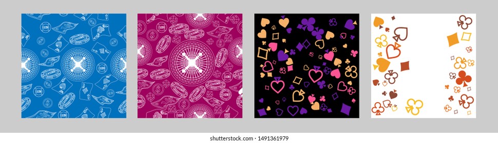 Collection set with Casino background. Vegas signs. Patterns for ads of parties, events in Vegas.