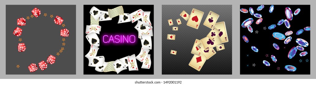 Collection set with Casino background. Vegas signs. Patterns for ads of parties, events in Vegas.