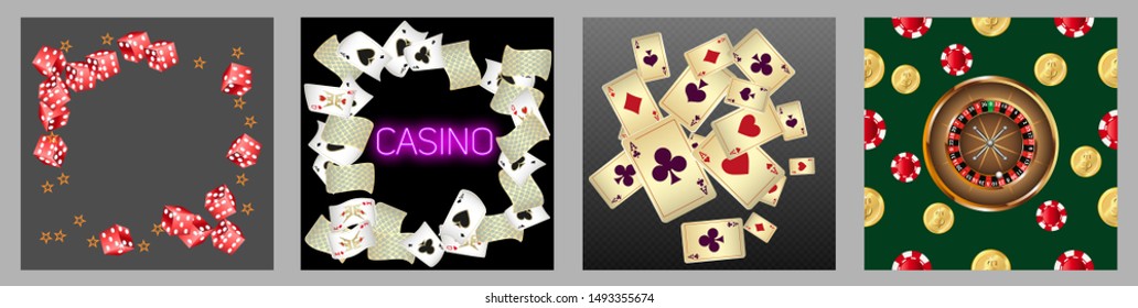 Collection set with Casino background. Vegas signs. Patterns for ads of parties, events in Vegas.