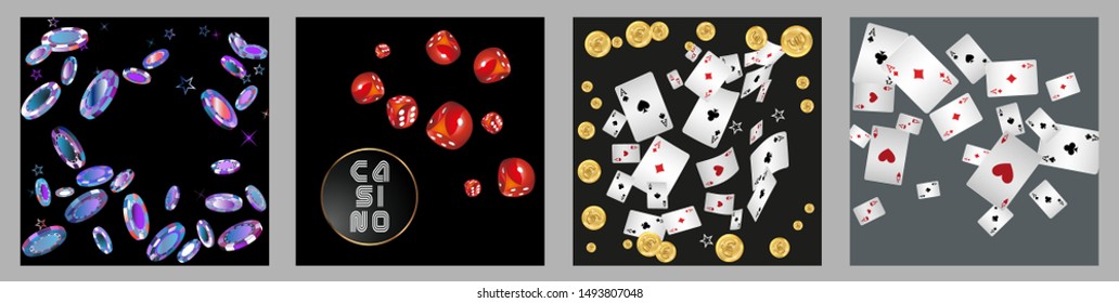 Collection set with Casino background. Vegas signs. Patterns for ads of parties, events in Vegas.