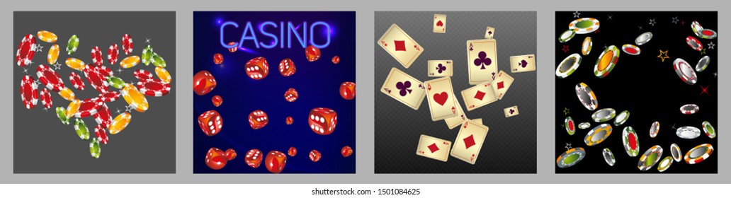 Collection set with Casino background. Vegas signs. Patterns for ads of parties, events in Vegas.