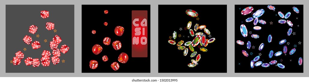 Collection set with Casino background. Vegas signs. Patterns for ads of parties, events in Vegas.