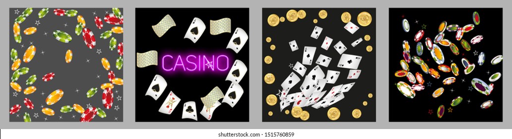 Collection set with Casino background. Vegas signs. Patterns for ads of parties, events in Vegas.
