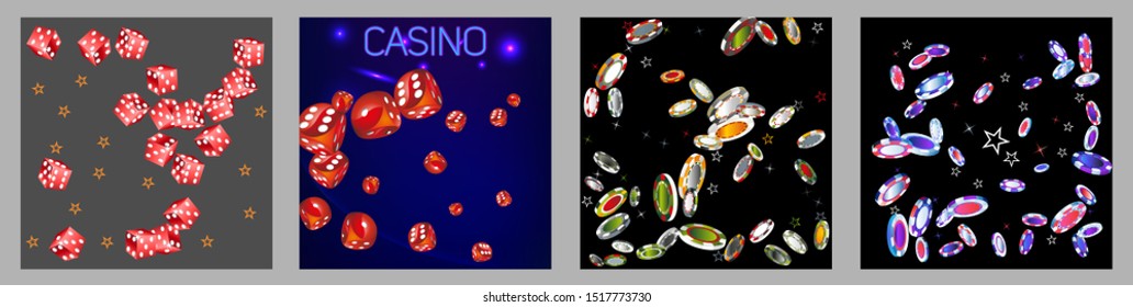 Collection set with Casino background. Vegas signs. Patterns for ads of parties, events in Vegas.