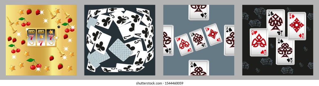 Collection set with Casino background. Vegas signs. Patterns for ads of parties, events in Vegas.