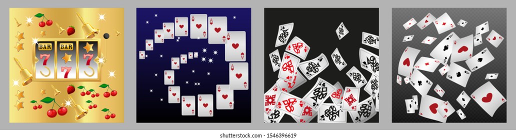 Collection set with Casino background. Vegas signs. Patterns for ads of parties, events in Vegas.