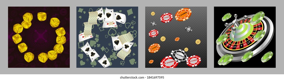 Collection set with Casino background. Vegas signs. Patterns for ads of parties, events in Vegas.