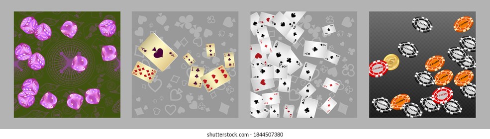 Collection set with Casino background. Vegas signs. Patterns for ads of parties, events in Vegas.